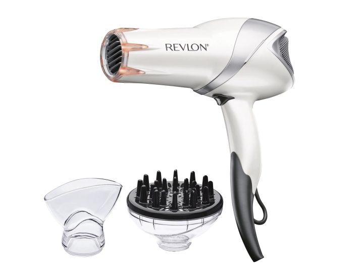 The Revlon 1875 Infrared Heat + Ceramic Hair Dryer with its two attachments.