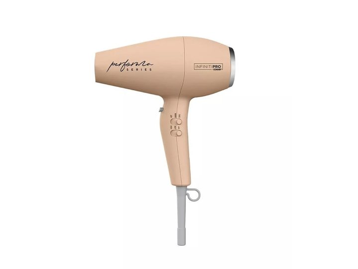 The Conair InfinitiPRO Performa Series Ionic Ceramic Hair Dryer at a side view with no attachments shown.