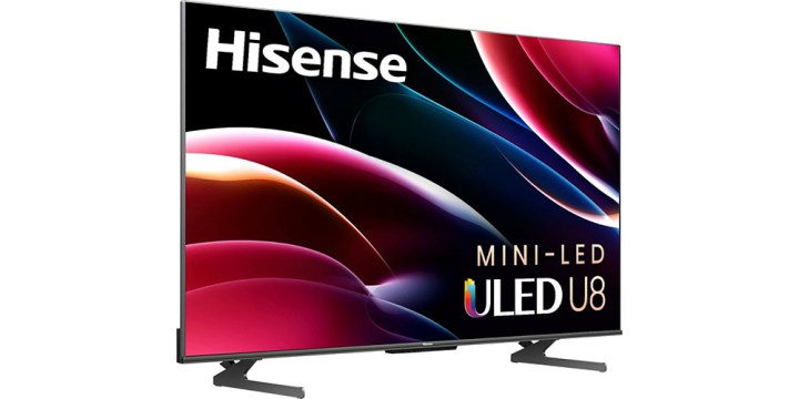 The Hisense 75-inch U8H Mini-LED Quantum ULED TV at a side angle.