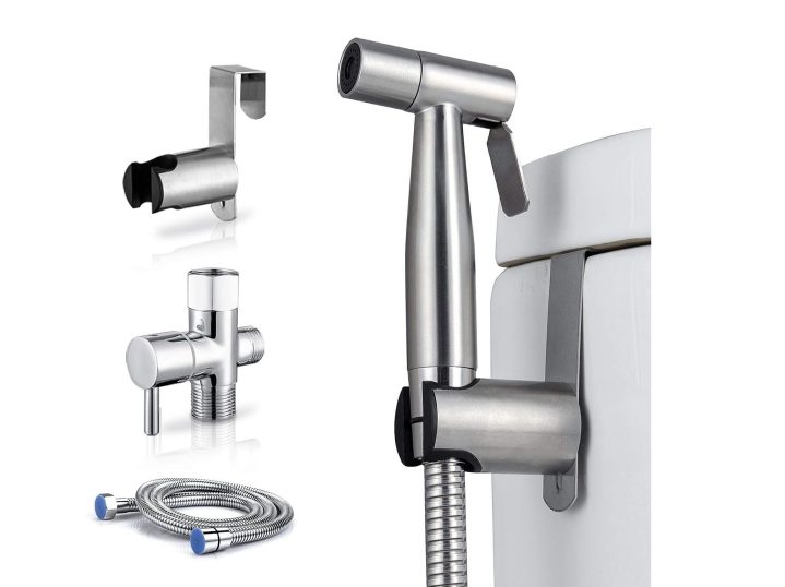 All of the components of the Arofa Handheld Toilet Bidet Sprayer.