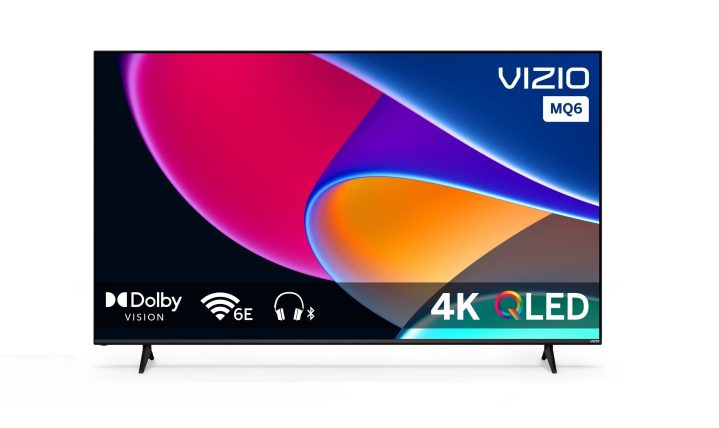 2023's new VIZIO MQ6 TV with its colorful starting display pictured.