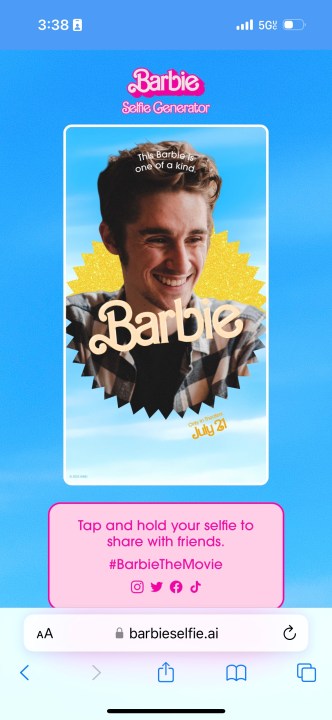 Screenshot of the Barbie Selfie Generator website.