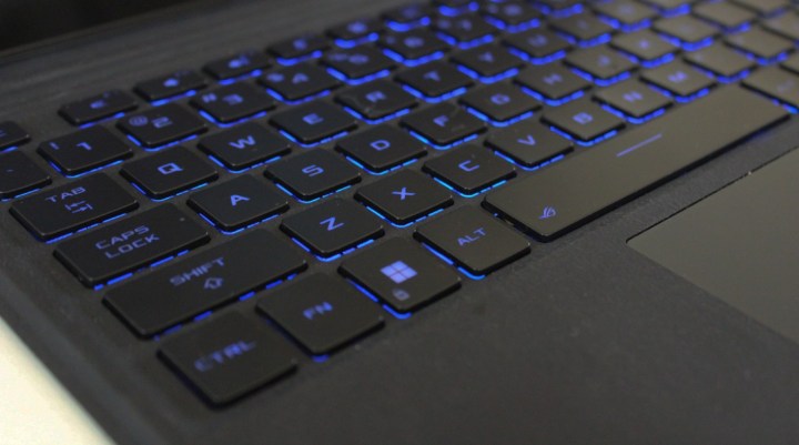A close-up view of the keyboard on the Asus ROG Flow Z13.