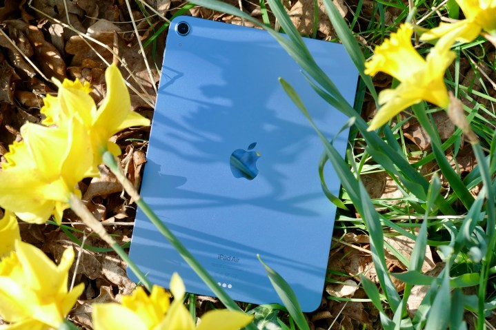 Apple iPad Air 5 with flowers.