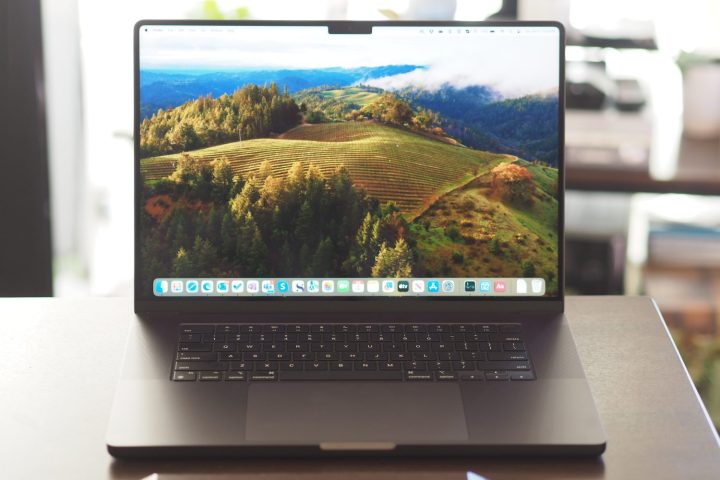 Apple MacBook Pro 16 front view showing display and keyboard.