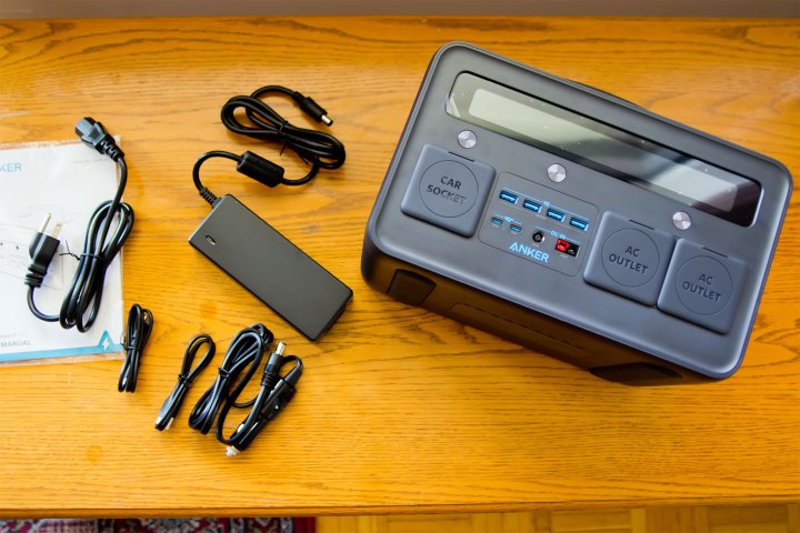 Anker PowerHouse III backup battery on table.