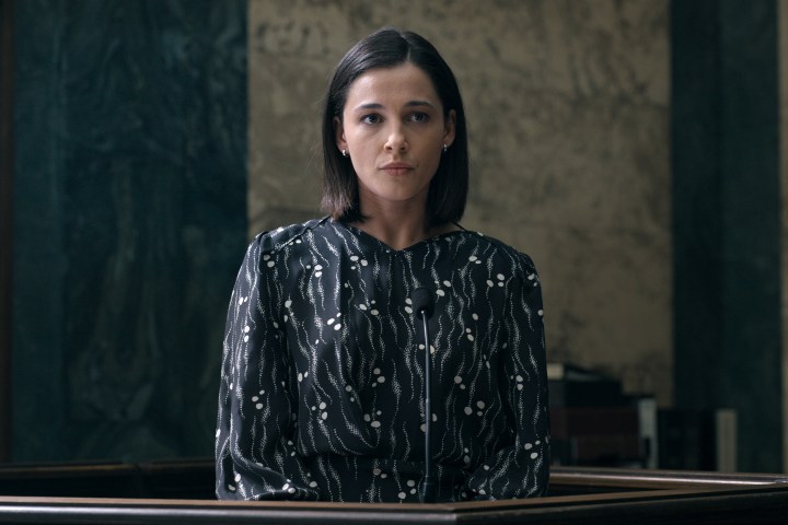 Naomi Scott stands in a witness box in Anatomy of a Scandal.