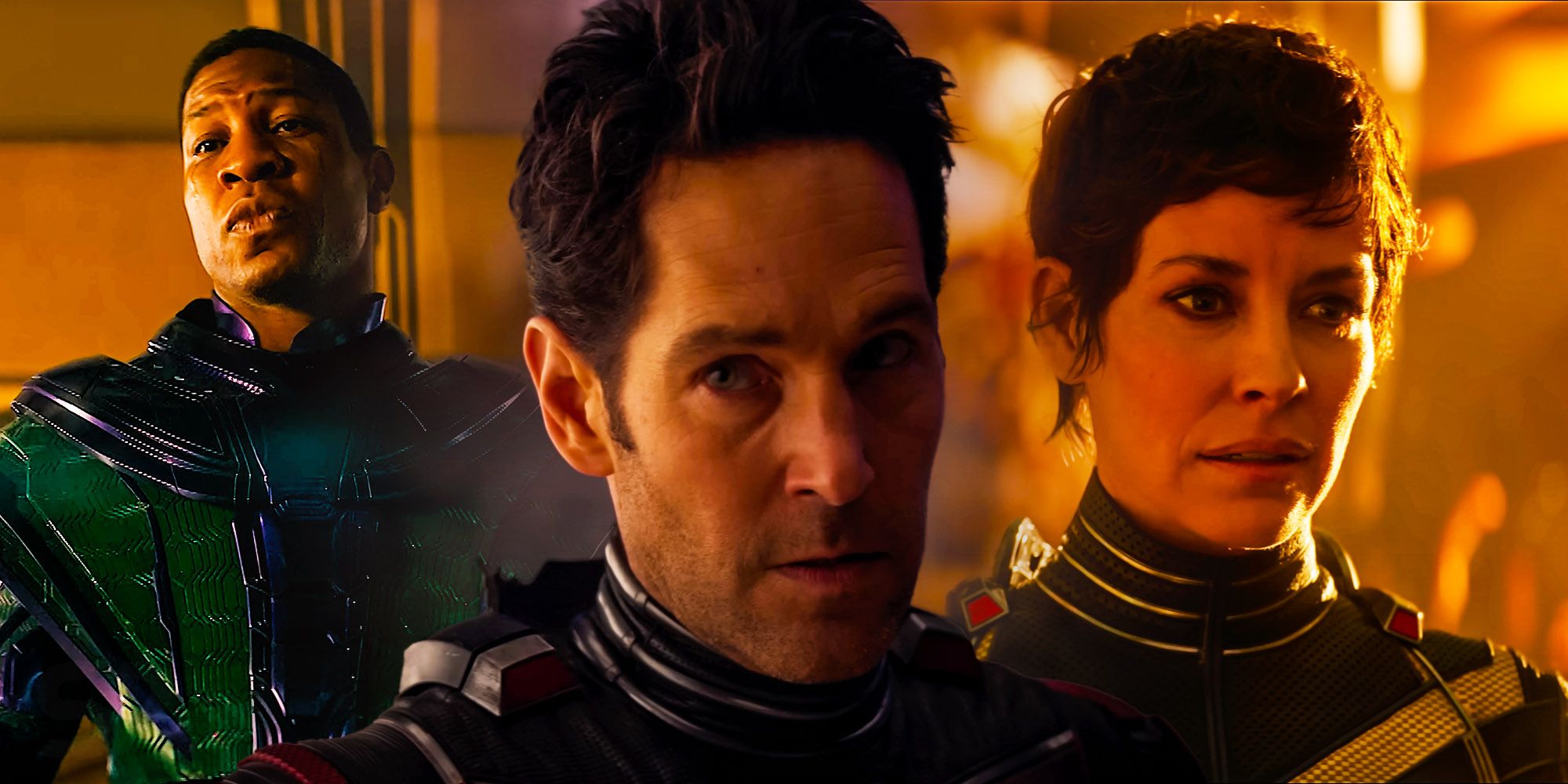 Kang, Scott Lang and Hope van Dyne in Ant-Man and the Wasp Quantumania