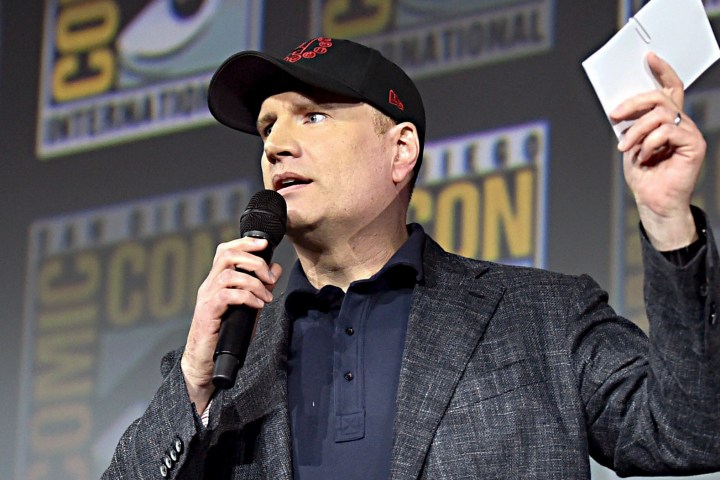 Kevin Feige speaking on stage at Comic-Con 2019