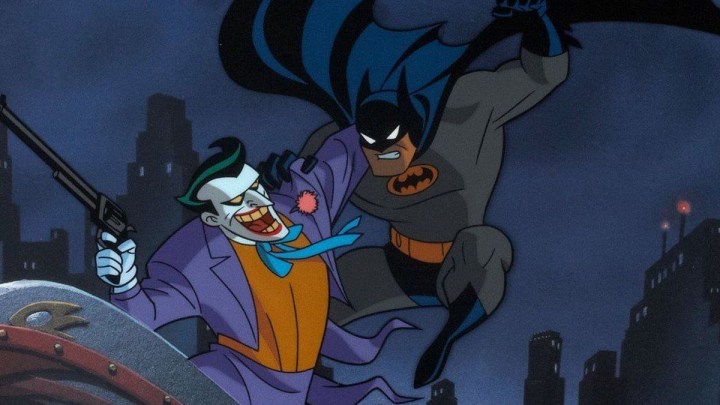 Batman vs. Joker in promo art from Batman: The Animated Series.