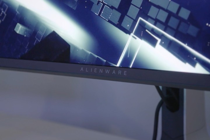 The Alienware logo, shown on the bottom bezel of the gaming monitor.