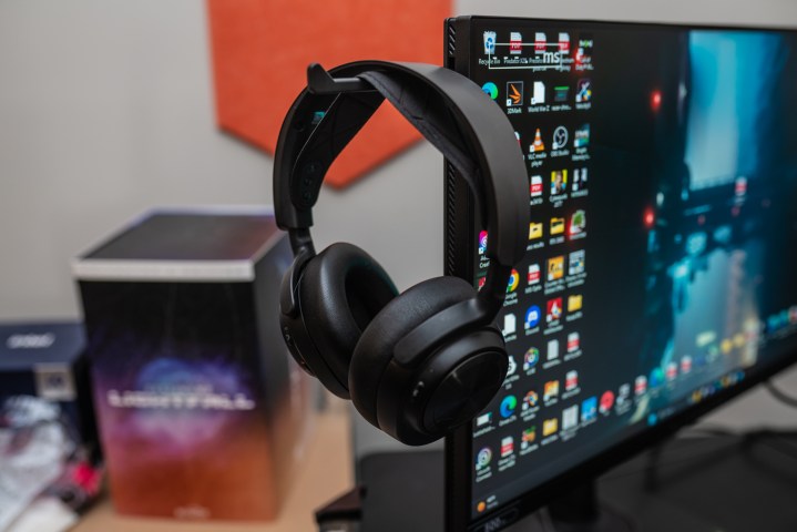 Headphone stand on the Alienware 500Hz gaming monitor.