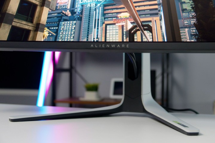 The bottom bezel and stand of the Alienware 34.
