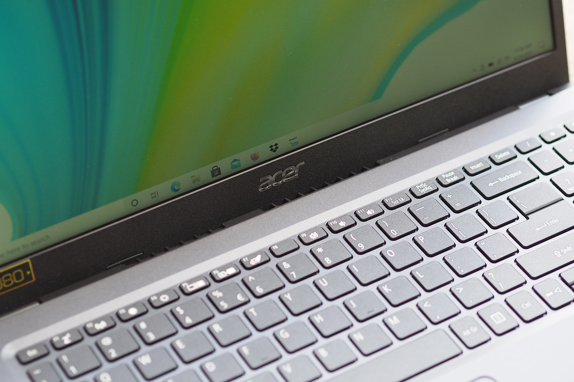 Acer Aspire 5 closeup shot of keyboard and screen
