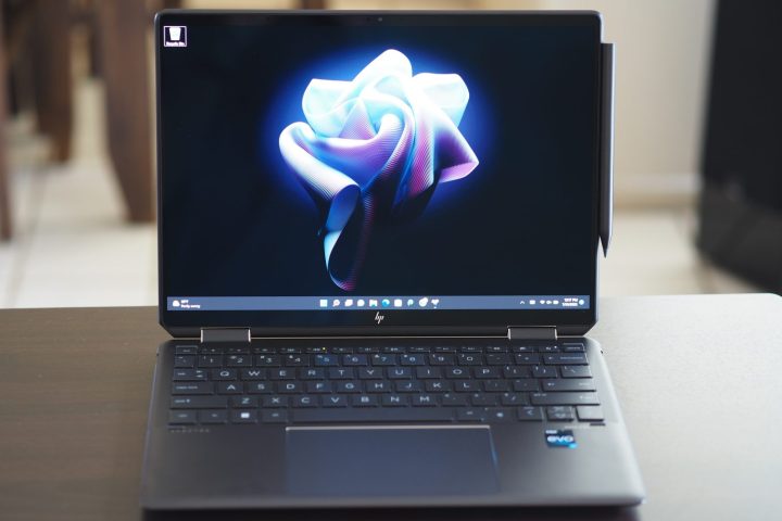 HP Spectre x360 13.5 front view showing display and keyboard deck.