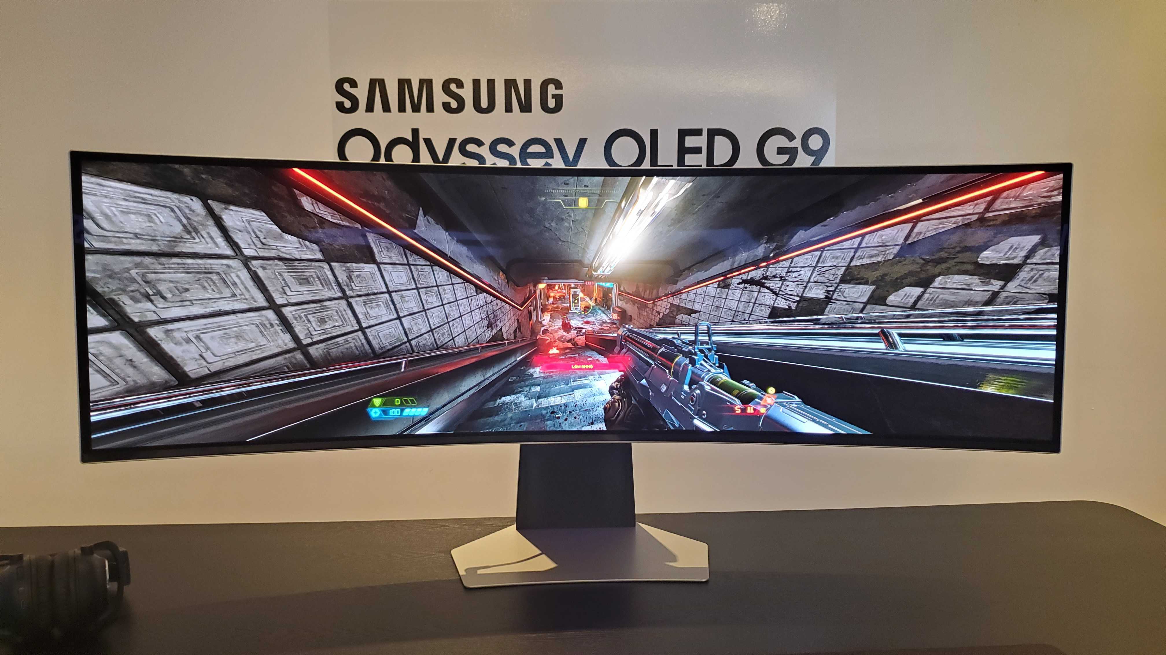 Samsung Odyssey OLED G9 showcased at a Samsung event