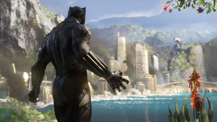 T'Challa overlooks the capital city of Wakanda in Marvel's Avengers.