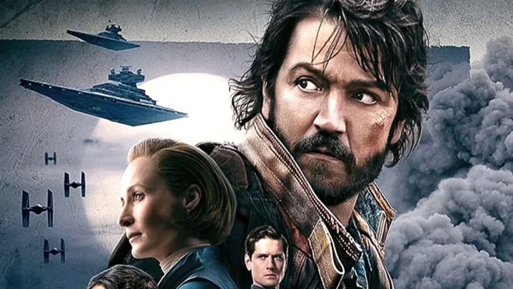 An "Andor" promo poster featuring Cassian Andor of his supporting cast.