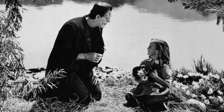 The Creature encounters a little girl in "Frankenstein" (1931).