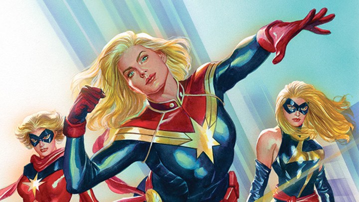 Ms. Marvel, Captain Marvel, and Warbird by Alex Ross.