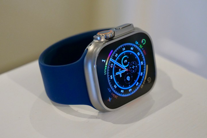 The Apple Watch Ultra with the Solo Loop band attached.