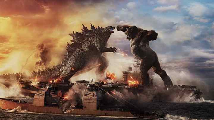 Godzilla and Kong fight on a ship in Godzilla vs. Kong.
