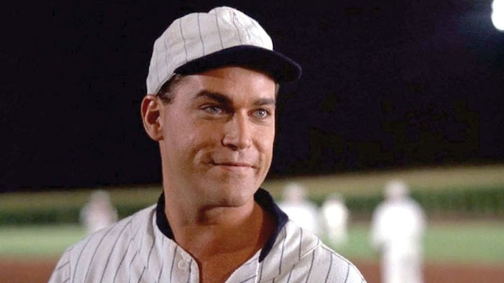 A baseball player smiles in Field of Dreams.