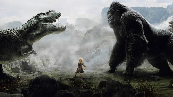 Naomi Watts as Ann Darrow caught between a V-Rex and King Kong.