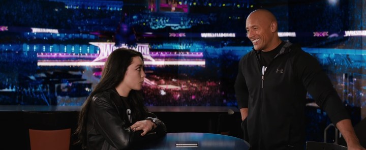 Florence Pugh and Dwayne Johnson in "Fighting with My Family."