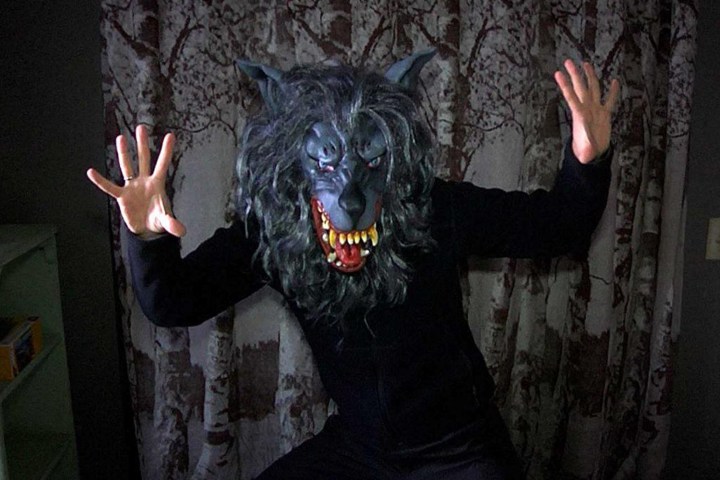 The villain in the movie Creep wearing a wolf mask