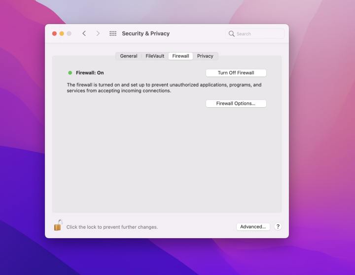 Firewall in MacOS Settings.