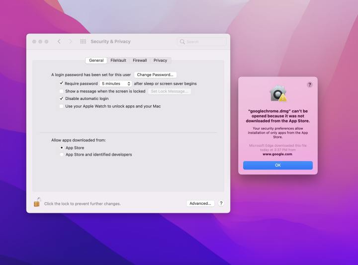 App Security Settings on MacOS.