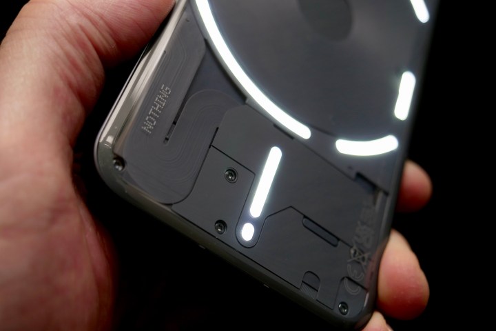 The Nothing logo and lights on the Nothing Phone 2.