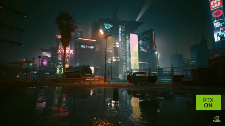 Screenshot of full ray tracing in Cyberpunk 2077.