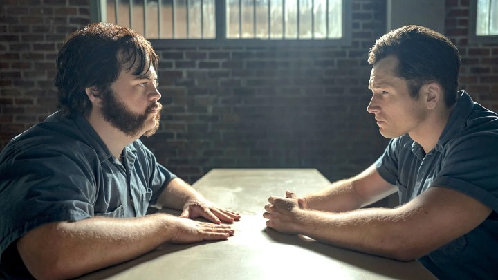 Paul Walter Hauser and Taron Egerton in Black Bird on Apple TV