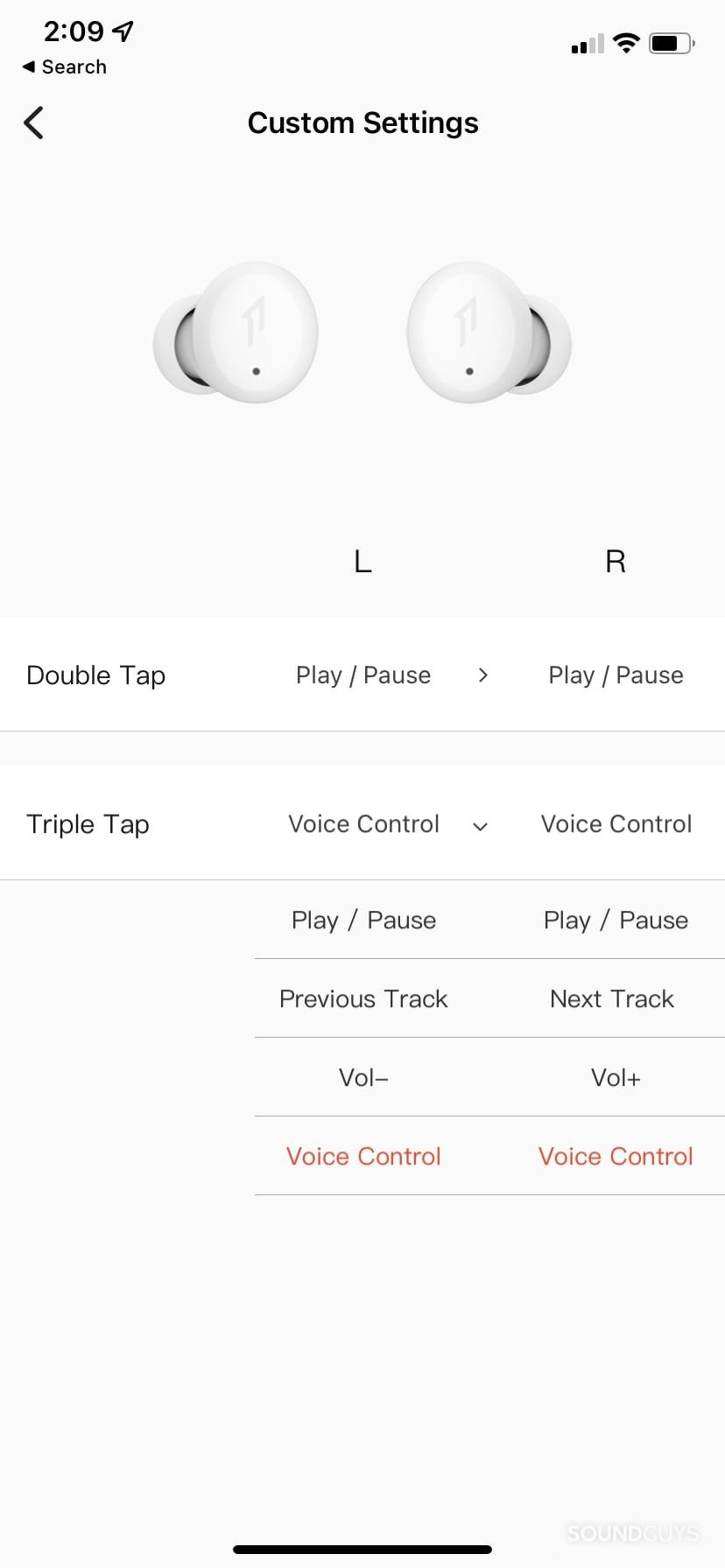 1MORE ComfoBuds Mini control settings