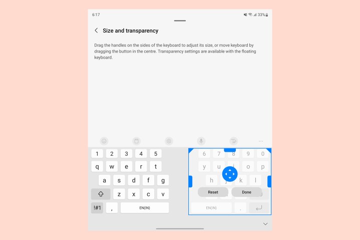 Samsung Galaxy Z Fold 5 keyboard size adjustment.