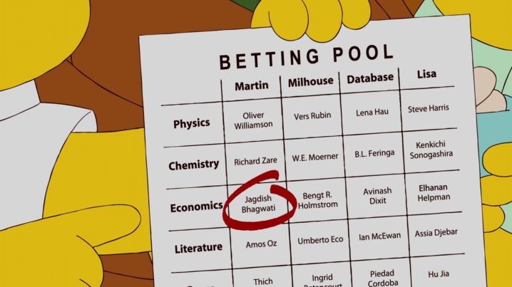 Martin holding up a betting pool sheet in "The Simpsons."