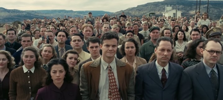 A crowd of people in "Oppenheimer."