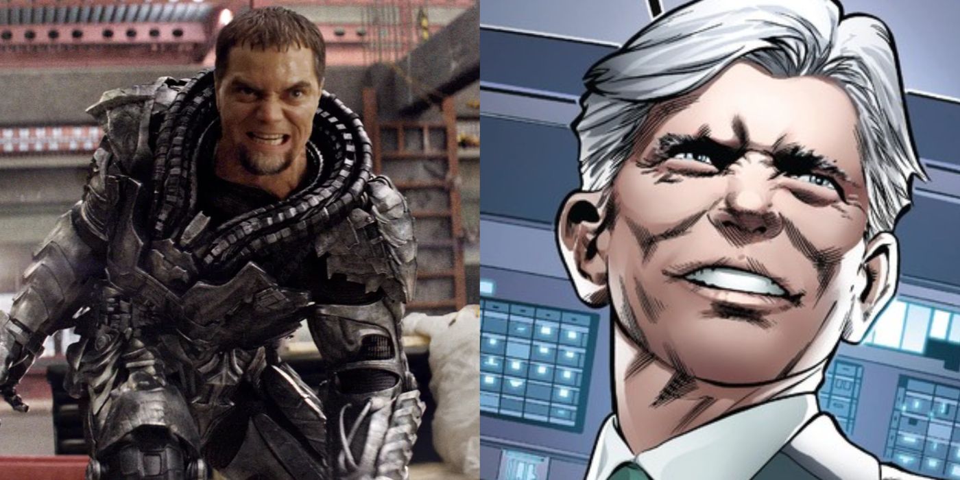 An image of Michael Shannon as General Zod next to an image of Marvel villain William Stryker.