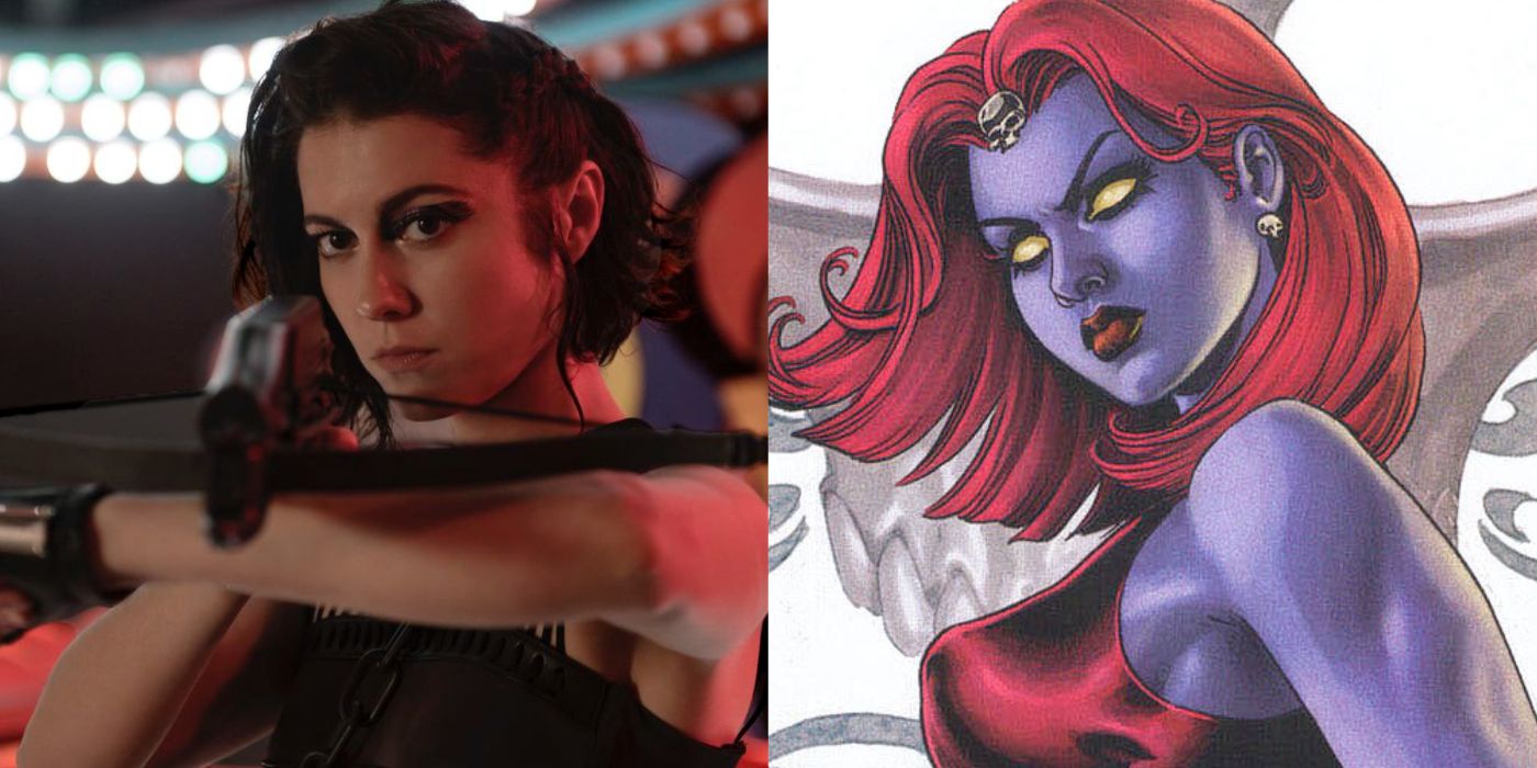 An image of Mary Elizabeth Winstead as Huntress next to an image of Marvel villain/anti-hero Raven Darkholme/Mystique.