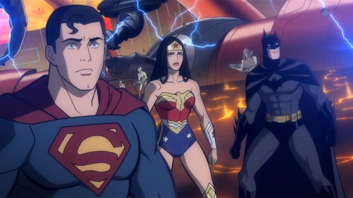 Superman, Wonder Woman, and Batman in Justice League: War World.