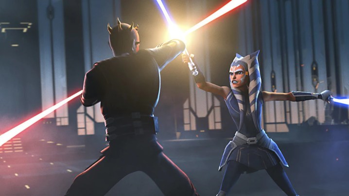 Maul dueling Ahsoka on Mandalore in The Phantom Apprentice.