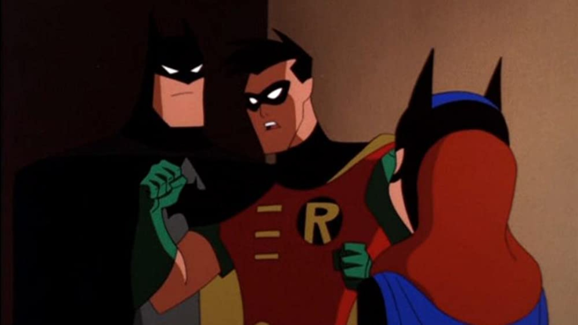 Batman and Batgirl with a frustrated Robin in TNBA.