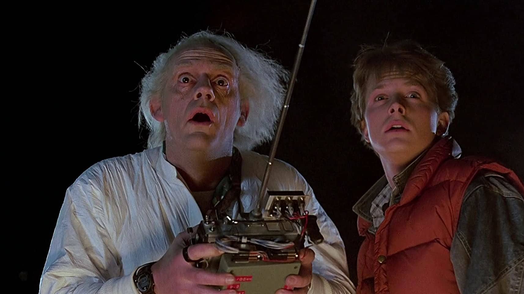 Michael J. Fox and Christopher Lloyd in the 1985 movie Back to the Future