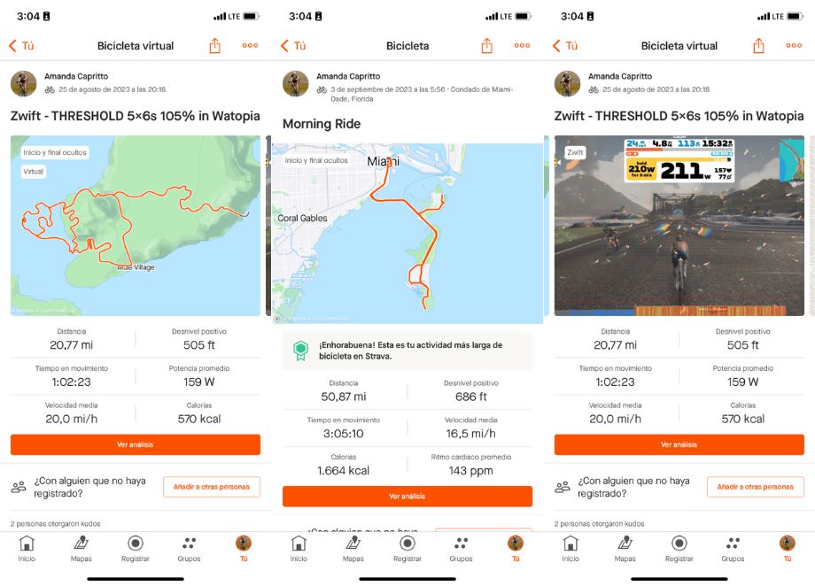 Screenshots of the Strava app