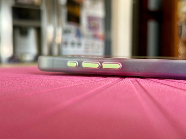 OtterBox Figura Series case on iPhone 15 Pro showing Action button cover.