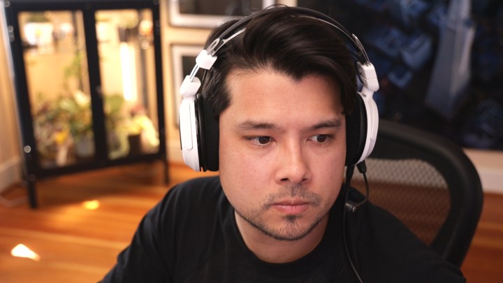 Author wearing Audio-Technica ATH-GDL3 open-back gaming headphones.
