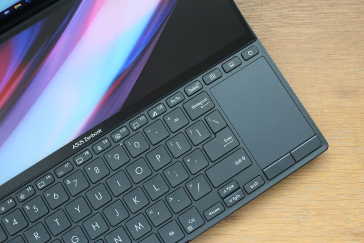 The keyboard and touchpad of the Zenbook Pro 14 Duo.