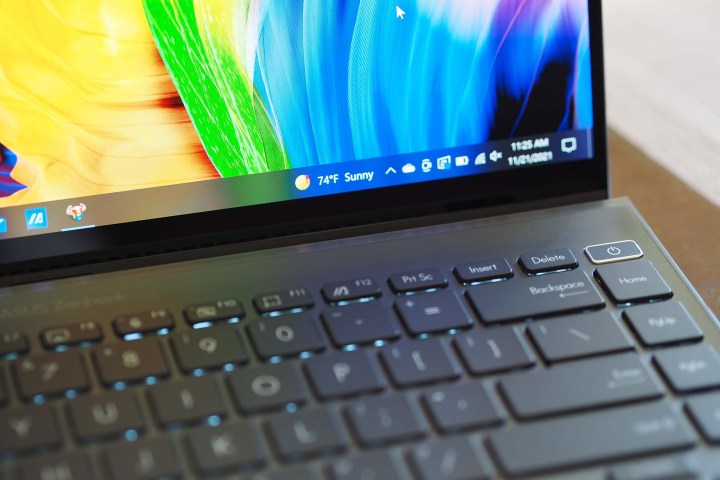The Asus ZenBook 14X OLED's keyboard and display.